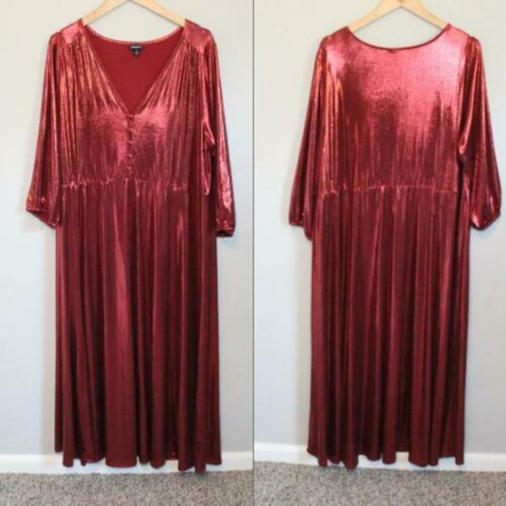 Torrid Red Liquid Knit Tea Length Dress H11455 - Picture 11 of 12